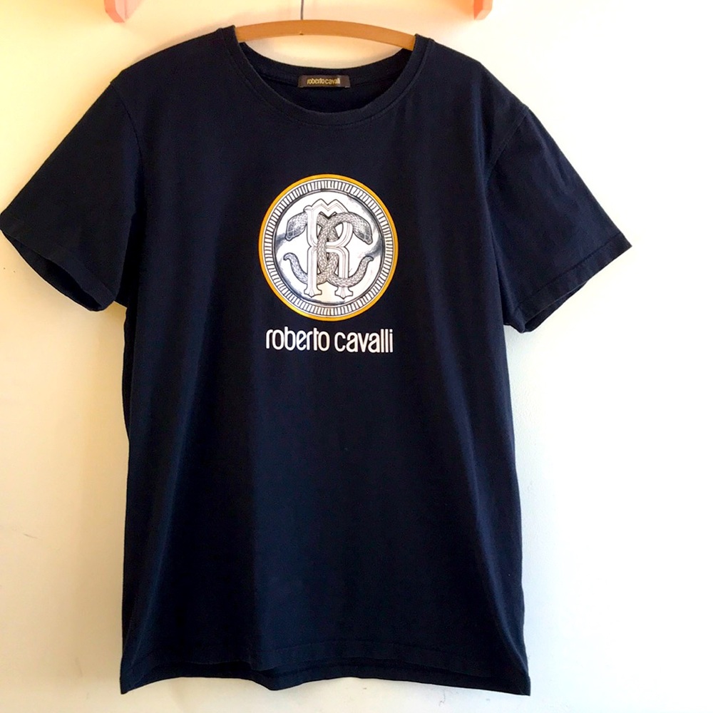 Roberto Cavalli XXL T-shirt black 100%cotton Designer graphic tee coiled snakes
